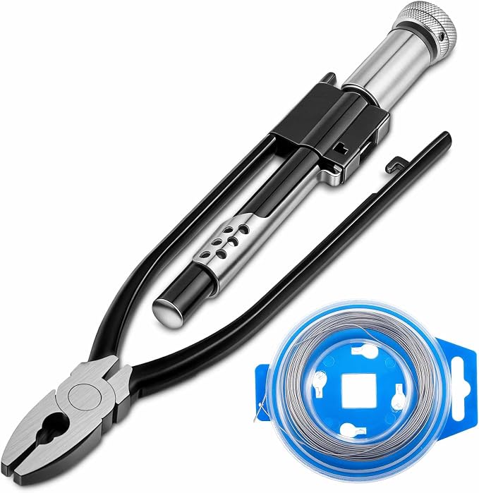 Reversible Safety Wire Twister Pliers with 50ft 0.032 Inch Steel Wire Left and Right Twists Aircraft Twisting Tool Automatic Metal Lock Twister for Aircraft Auto Industry(9 Inch)