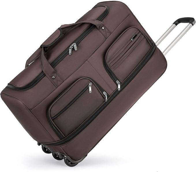 Expandable Rolling Duffle Bag with Wheels, 28" Foldable Carry On Luggage Suitcases, Water-Resistant Travel Duffle Bag Carry On Suitcase Weekend Bag for Women Men Brown