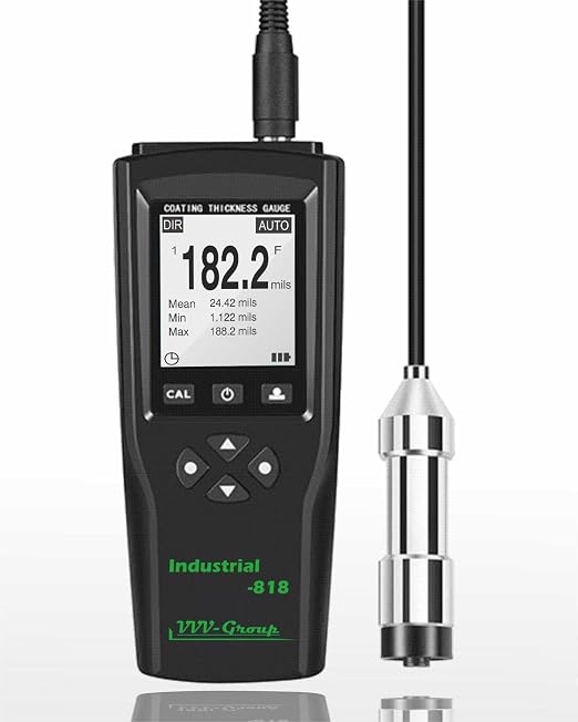 Coating Thickness Gauge Industrial-818 with External Probe – 0–197 mil (0–5000μm) Fe / 0–120 mil (0–3000μm) NFe, 0.001 mil Resolution, Factory/Zero/Multi-Point Calibration, Memory, PC Connectivity