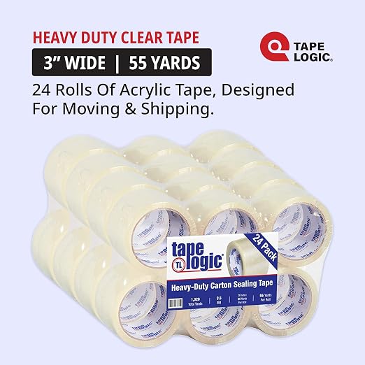 Tape Logic Packing Tape (24-Rolls), 3" x 55 yd - Industrial Strength Packaging Tape Refill for Shipping, Moving, Order Fulfillment, Acrylic 3.5 Mil