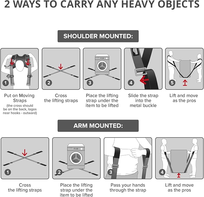 X-Protector Moving Straps - 2 Pairs - Lifting Straps for 2 Movers - Move Furniture Easily and Safely - Perfect for Lifting and Moving Heavy Objects! (with Back Support)