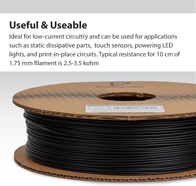 Protopasta Electrically Conductive Composite Black PLA 3D Printer Filament for Electrically Conductive 3D Prints | Easy Printing with Low Warp | 1.75mm Filament | 500g with Recyclable Cardboard Spool