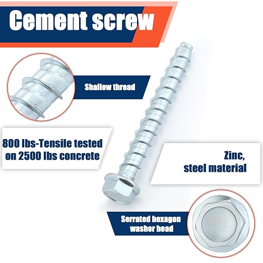 Tandefio 80 Pack 3/8" x 4" Concrete Screw Anchor Galvanized Large Diameter Heavy Duty Plated Concrete Anchors for Masonry Brick Anchoring Block Decking Framing Hex Drive