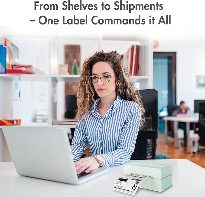 Bluetooth Thermal Shipping Label Printer: 4x6 Wireless Label Maker with Tape for Small Business - Compatible with iPhone, Android, Windows & Mac, Widely Used for USPS UPS Amazon Shopify, Green