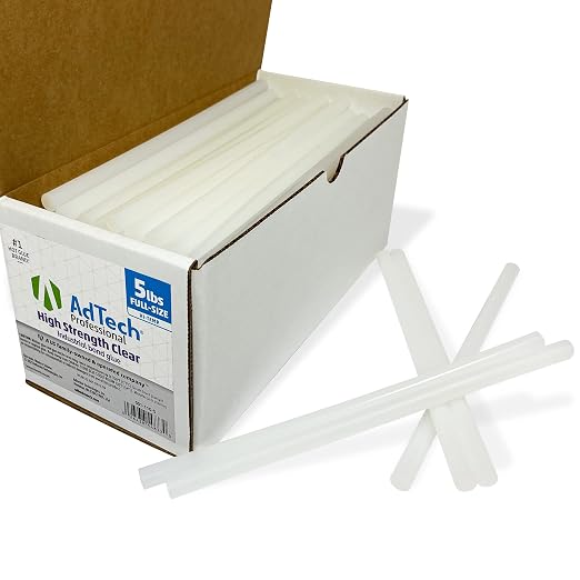AdTech Professional High-Strength Industrial Bond Hot Glue Sticks – 10" Full Size, Clear, High Temp, Fast 20-Second Set Time, Strong Adhesion to Most Materials, 5 lb Box