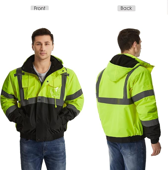 SKSAFETY High Visibility Reflective Jackets for Men, Waterproof Class 3 Safety Jacket with Pockets, Hi Vis Yellow Coats with Black Bottom, Mens Work Construction Coats for Cold Weather, M, 1 Pack
