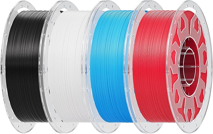 Creality PLA Filament 1.75mm Bundle 4 kg, 3D Printer Filament Multicolor, Enhanced Toughness No Warp, for Most FDM 3D Printers, 4 Pack-1 kg (Black, White, Blue, Red)