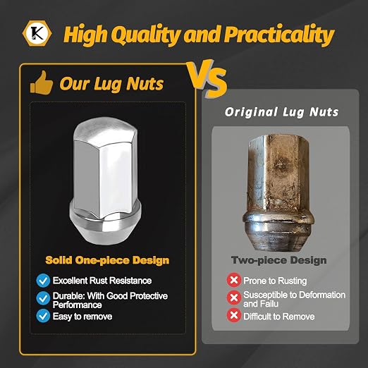 Kadrick 24pcs 14x1.5 Stock Lug Nuts 1.75 inch(45mm) Height 7/8" Hex(22mm), One-Piece Design Factory Wheel Lugnuts Compatible with Silverado & Tahoe GMC Sierra 1500 Buick Dodge Cadillac 6 Lug Wheels