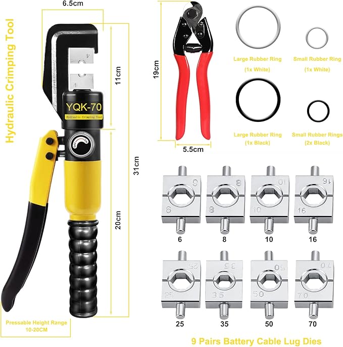 Brileine Hydraulic Crimping Tool and Cable Cutter Hydraulic Cable Lug Crimper 10 US TON 12 AWG to 00 (2/0) Electrical Terminal Cable Wire Tool Kit with 9 Die