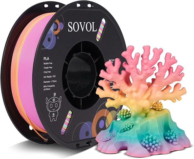 Sovol 3D Printer Matte Multicolored Fast Change Gradient Rainbow PLA 1kg (2.2 lbs) Spool 3D Printing Materials, Dimensional Accuracy +/- 0.03 mm, 1.75 mm, Matte Starlight