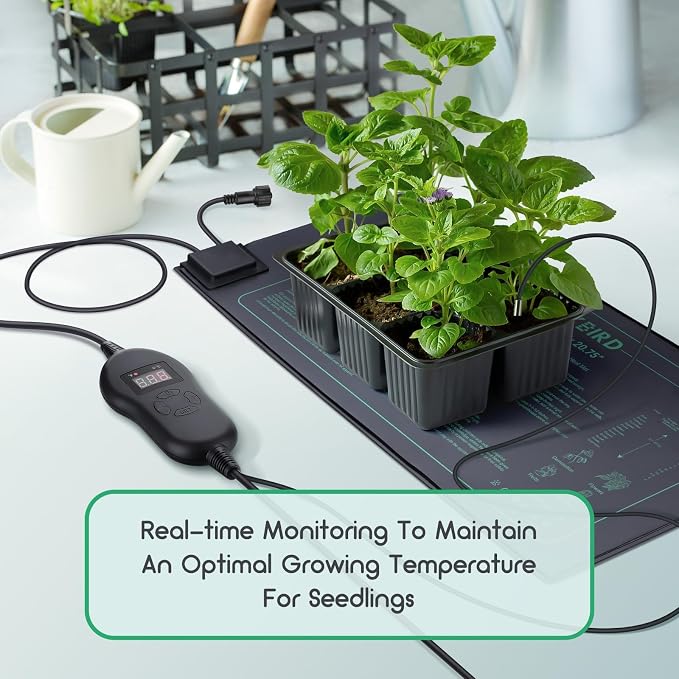 LUXBIRD 4 Pack Seedling Heat Mats with Digital Thermostat Controller, 10" x 20.75" Waterproof for Seed Starting, Germination, Hydroponics, Brewing, Breeding, Greenhouses (LB-HT04)