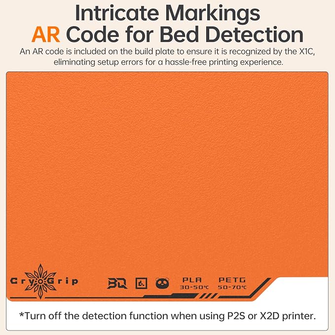 BIQU Cryogrip Pro Frostbite Matte Orange Cold Build Plate for Bambu-Lab P1S/P2S/P1P/X2D/X1C/X1E/A1 3D Printer 257x257MM Double-Sided Upgrade Room Temperature Print Removable Surface Platform