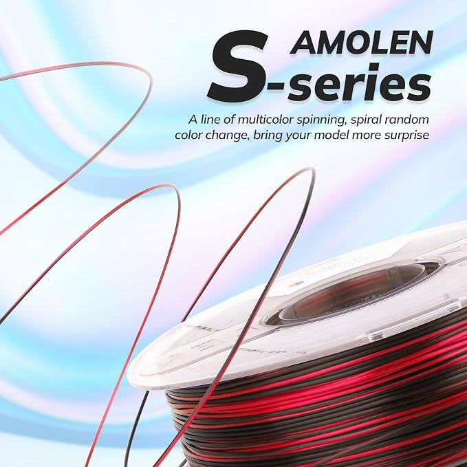 AMOLEN Silk PLA 3D Printer Filament, Shiny Multicolor Rainbow PLA 1.75mm for Creative & Decorative, Fast Color Change Printing Filament for Beginner, Black Red, 1kg (2.2lbs)