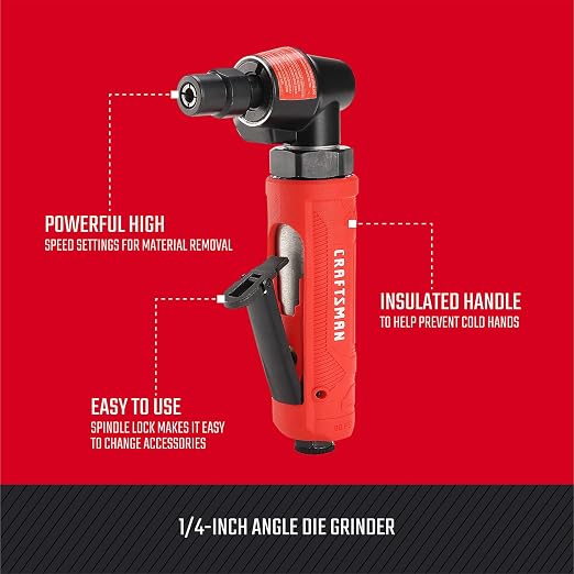 CRAFTSMAN 1/4-in Angle Die Grinder with Spindle Lock, 21,000 RPM High-Speed Power, Angled Head for Tight Areas, Built-in Muffler, Ergonomic Insulated Handle