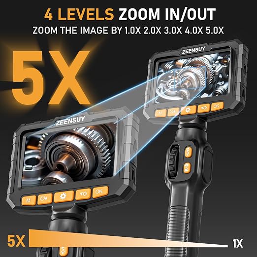 Two-Way Articulating Borescope Camera with Light, Industrial Endoscope Inspection Camera with Light, 0.24in Articulated Probe, 5FT Flexible Snake Scope for Wall Automotive Engine Plumbing HVAC Inspect