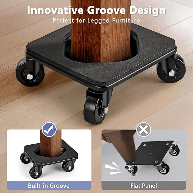 KEDSUM Furniture Dolly with Anti-Slip Groove Design & Pad for Legged & Flat-Bottom Furniture, Heavy Duty Furniture Movers with 2" Wheels, Supports 1500LBS, Easily Move Piano, Sofa, Table, Cabinet