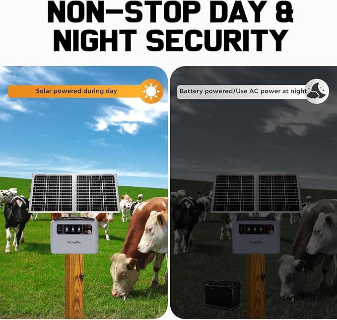 30 Miles Solar Fence Charger,6-12KV Adjustable Output,1.5J Solar Electric Fence Charger,15W Solar Powered Electric Fence Kit, Solar Charger for Livestock,Farm,Garden,24H Protection