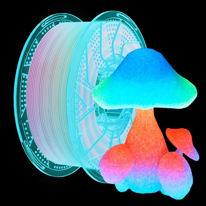 Conjure Glow in the Dark PLA 3D Printer Filament, Change Rainbow to Glow Rainbow Multicolor PLA Filament 1.75mm 1KG/2.2LB Filament Works for Most 3D Printer