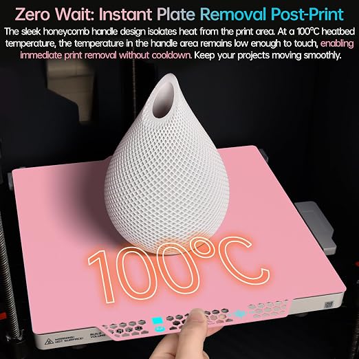 BIQU CryoGrip Pro Glacier Build Plate for Bambu-Lab X2D P2S P1S P1P X1C X1E A1 3D Printers, Double-Sided Fine Textured Spring Steel Sheet, Firm Adhesion, 257x257mm, Pink