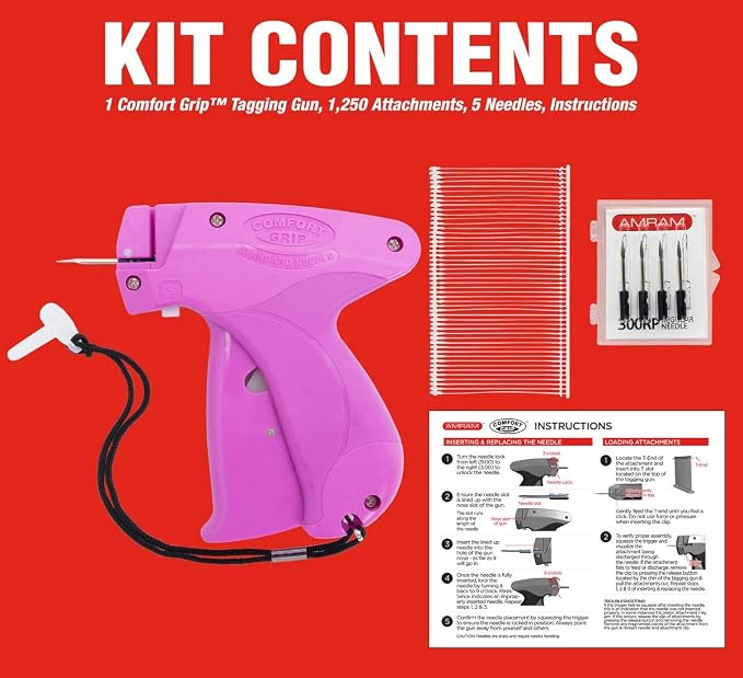 Comfort Grip Price Tagging Gun, Includes Standard Retail Price Tag Attacher Gun for Clothing, 1,250 2-in Barbs Attachments, 5 Needles