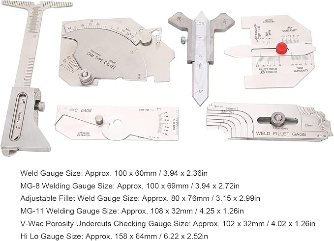 6Pcs Fillet Weld Set Fillet Welding Inspection Set Fillet Include Hi Lo Angle Measuring Tool
