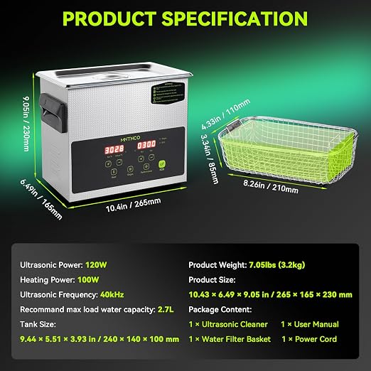 3L Commercial Ultrasonic Cleaner, ECO Mode, Heating, Degas Mode, ECO Energy-Saving Ultrasonic Cleaning Machine Excellent for Labs,Carburetor,Jewelry,Dentures,Automotive & Industrial Parts.