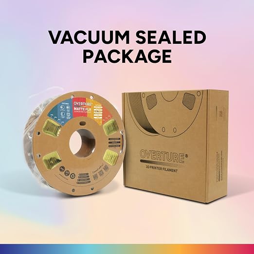 OVERTURE Matte PLA 1.75mm, Low Warp & Smooth Finish 3D Printer Filament | Frosted Matt Finish Hides Layer Lines, 1kg Spool (2.2lbs) Cardboard Spool, Fit Most FDM Printer (Matte Yellow)