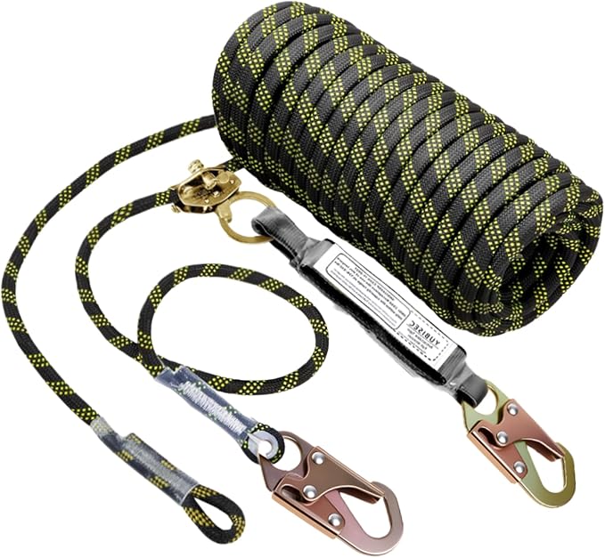 Vertical Lifeline Assembly 50FT, Polyester Rope Harness Safety with Two Grab Snap Hooks Shock Absorber, Fall Protection Safety Rope for Roofing Work, ANSI Compliant