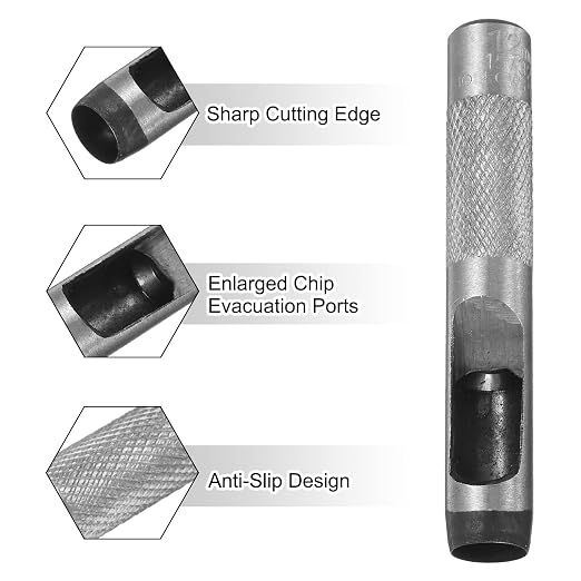 HARFINGTON Leather Round Hole Punch, 12mm Hollow Hole Puncher Cutter Carbon Steel Circle Hole Punching Cutting Tool for Belt/DIY Leather Craft