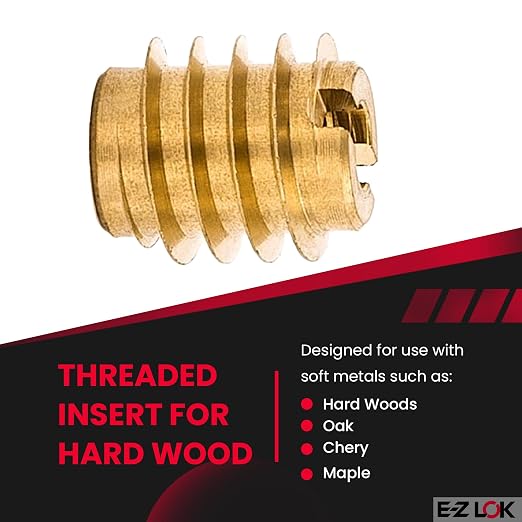 E-Z LOK Knife Threaded Insert for Hard-Wood, Brass Thread Inserts 4-40 Internal Threads, 0.375" Length Pack of 25