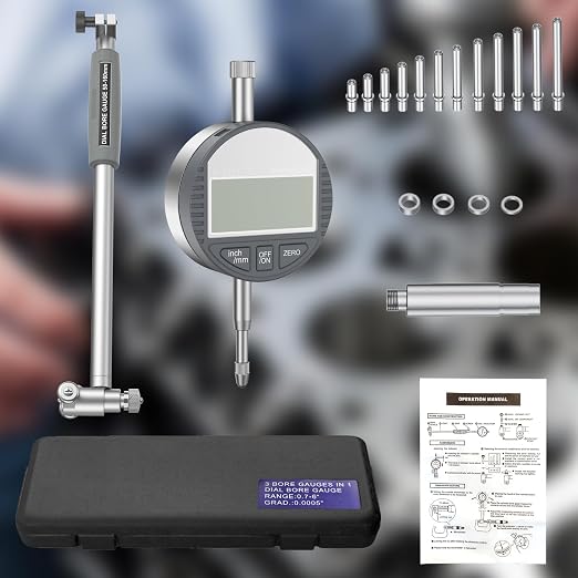 HDLNKAK Digital Dial Indicator Bore Gauges (2"-6"/0.0005"), Engine Cylinder Measurement with Carbide anvils, with LCD Digital Dial Indicator - Grey