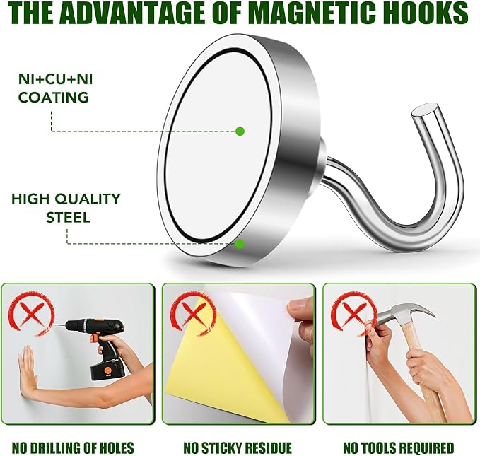 MIKEDE Magnetic Hooks 170lbs Strong Magnets Hook 18 Pack | Heavy Duty Extra Strong Cruise Hook for Hanging Industrial Metal Refrigerator Hooks for Cruise Cabins Fridge Kitchen Grill