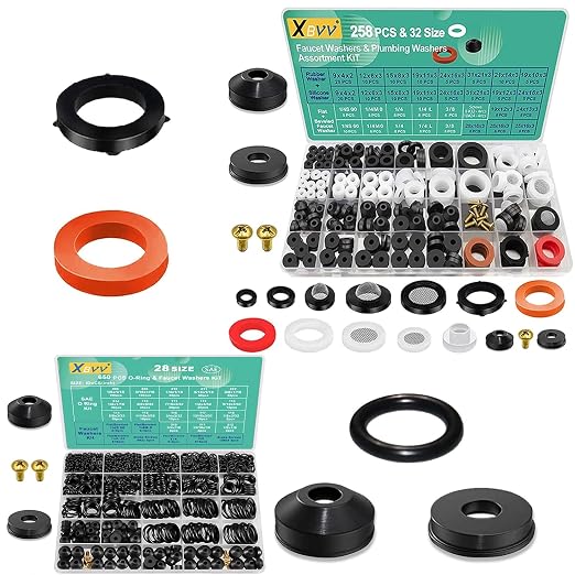 XBVV 560 Pcs Faucet Washers & SAE O Ring Kit and 258 Pcs Plumbing Rubber Washers Kit for Faucet Plumbing Hydraulic Sealing Repair