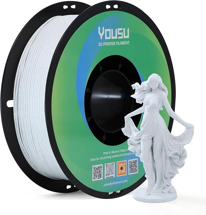 YOUSU Matte PLA 3D Printer Filament 1.75mm, Marble White 3D Printing Filament, Unique Matte Effect, Excellent Print Quality, Easy to Print, Works with Most FDM Printers, 1kg (2.2lbs)