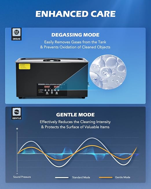 CREWORKS 22L Digital Ultrasonic Cleaning Machine with Degas and Gentle Mode, 480W Ultrasonic Cleaner Machine with Heater and Timer, 5.8 gal Ultrasound Cleaner for Retainer Watch Auto Tool Machine Part