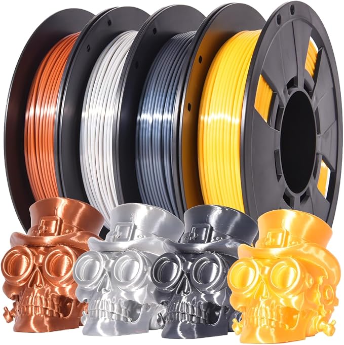 RAMBERY Silk PLA Filament, Silver/Gold/Copper/Grey, 1.75mm, 200g x 4 | Shiny Metallic, Dimensional Accuracy +/-0.02mm, 3D Printer Filament