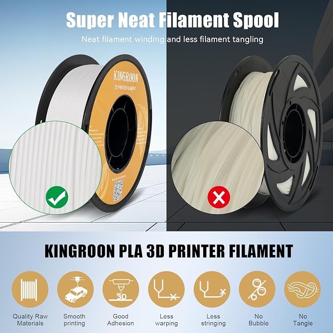Kingroon High Speed PLA 3D Printer Filament 1.75mm, 3D Printer Rapid Filament for 30-600mm/s Hyper Printing Filament, Dimensional Accuracy +/- 0.03 mm, 3 kg Plastic Spool (6.6lbs（Black&White&Gray）