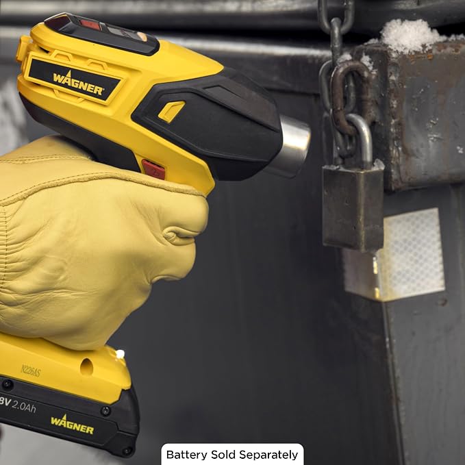 Wagner SprayTech 2467225 FURNO 550 18V Variable Temp Cordless Crafts, Wire Shrinking, Defrosting Pipes, with 2 Nozzles – Bare Tool Heat Gun, Yellow
