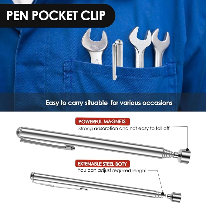 16Pcs Telescoping Magnetic Pickup Tool 15/10/3/1.5LB Extendable Magnet Stick Set Grabber Tools Stainless Steel Portable Bolt Screws Reacher Magnetic Nail Picker for Men Husband Birthday Christmas
