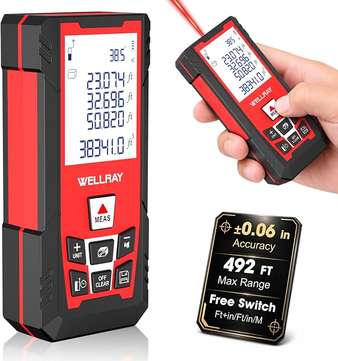 Laser Measuring Tool, 492Ft/150M Laser Measure Tool with ±1/25" Accuracy, IP54 Laser Distance Meters with Multiple Measurement Mode for Architect Contractor, Laser Measurement Tool for Father Husband