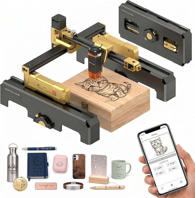 Laser Engraver Portable Laser Engraving Machine with App Control Foldable Lazer Cutter with Height Extension and Cover 200x150mm Engraving Area for Wood Leather Acrylic DIY Crafts(T1 7000mW)