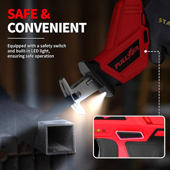 FULLYEA Reciprocating Saw Cordless, 0-3500SPM Variable Speed Reciprocating Saws with 4 Saw Blades, Tool-Free Blade Change, Electric Saws for Metal Wood Plastic Cutting
