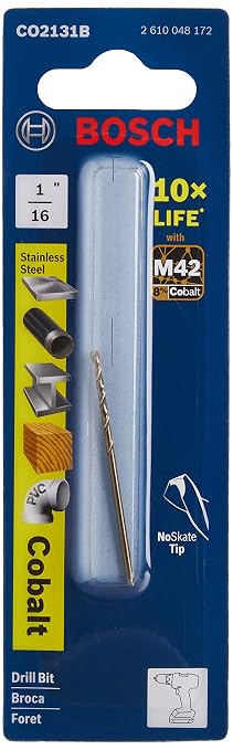 BOSCH CO2131B 1/16 in. x 1-7/8 in. Cobalt M42 Drill Bit (Pack of 2)