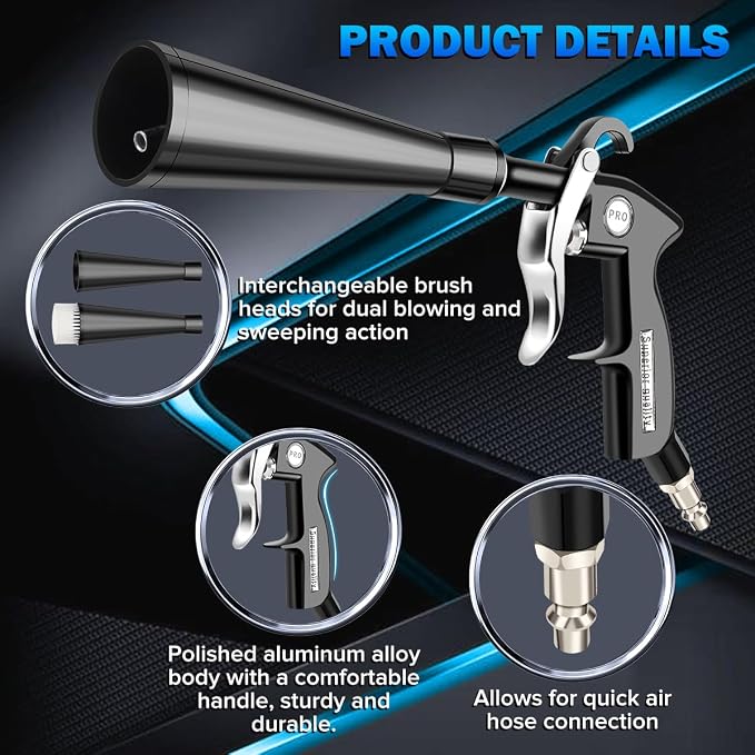 Dry Cleaning Gun,High-Pressure Air Blow Gun,Car Cleaning Gun,Air Nozzle Blow Gun, Car Air Blow Gun with 2 Nozzles