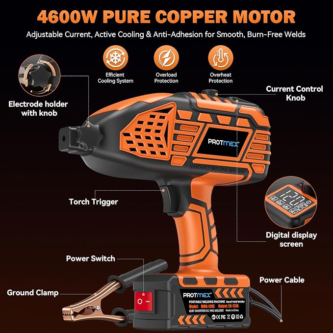 Portable Handheld Machine- 110V Display Portable Welder Handheld IGBT Inverter with 5 Adjustable Currents, 20PCS Rods, ARC Welder Gun Fits 3/32"-1/8" Welding Rods for Home Projects, DIY, Repair