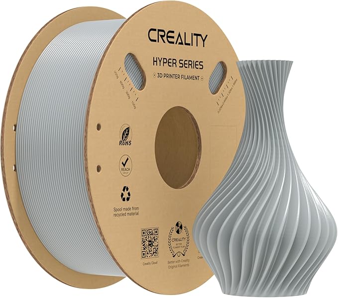 Creality Hyper PLA Filament 1.75mm, High-Speed Printing 30–600mm/s, Smooth Extrusion and Stable Printing, Low Stringing, Consistent Performance 3D Printer Filament,+/- 0.03mm Accuracy(Grey)