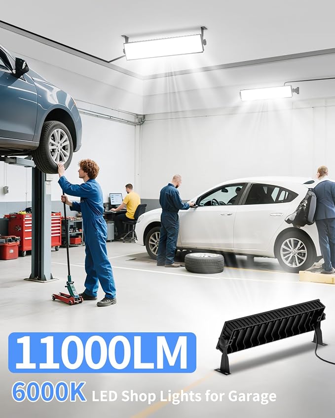 4 Pack LED Shop Light, 100W 11000LM Ultra Brighter, Plug in Garage Light with On/Off Switch + 6FT Cord, 6000K IP66 Waterproof Bay Lighting for Garage Workshop Workbench Warehouse Factory Yard Outdoor