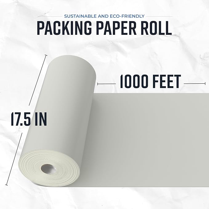Bryco Goods Large Newsprint Packing Paper Roll - 1000'L x 17.5”W (700 Sheets 17” Long Equivalent) - USA Made - Newspaper Paper - Packaging, Storage, Shipping & Moving Supplies