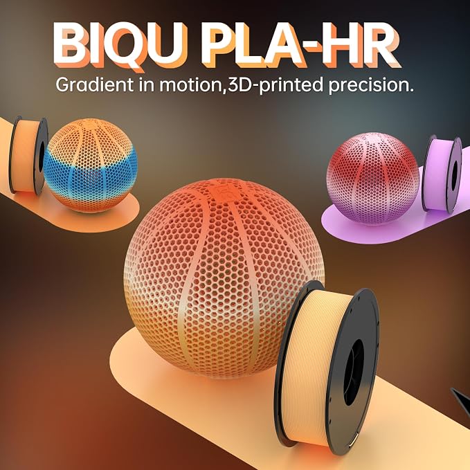 BIQU PLA-HR Flexible 3D Printer Filament Specifically for Printing Airless Basketballs, 1.75mm 1KG Spool (2.2lbs), Triple Color Filament for Most FDM 3D Printer, Yellow-Orange-White