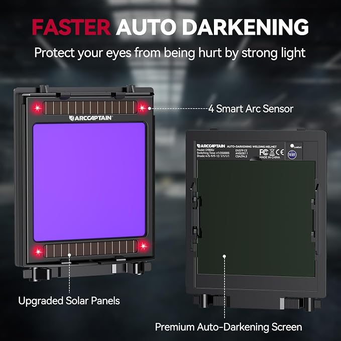 ARCCAPTAIN Large Viewing Screen 3.93"X3.66" Welding Helmet, True Color 1/1/1/1 Solar Power Auto Darkening Welding Hood with 4 Arc Sensor, Wide Shade 4/5-9/9-13 for TIG MIG ARC, Brambles